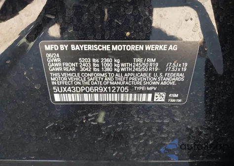 2024 BMW X3 Sdrive30I из США, поврежденный, VIN 5UX43DP06R9X12705